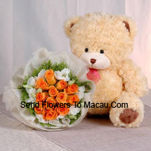 11 Roses Orange avec un mignon ours en peluche