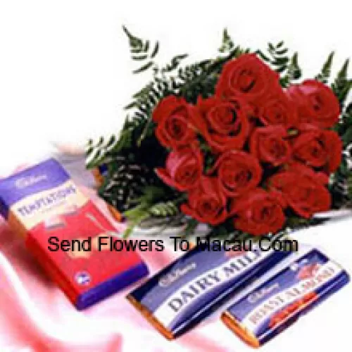 Bouquet de 11 roses rouges avec des chocolats assortis