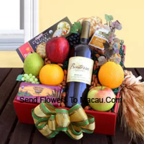 This Gift Basket includes A fine bottle of wholesome California organic Cabernet, Organic cheese and crackers, Fresh organic fruit And Organic California almonds. (Contents of basket including wine may vary by season and delivery location. In case of unavailability of a certain product we will substitute the same with a product of equal or higher value)